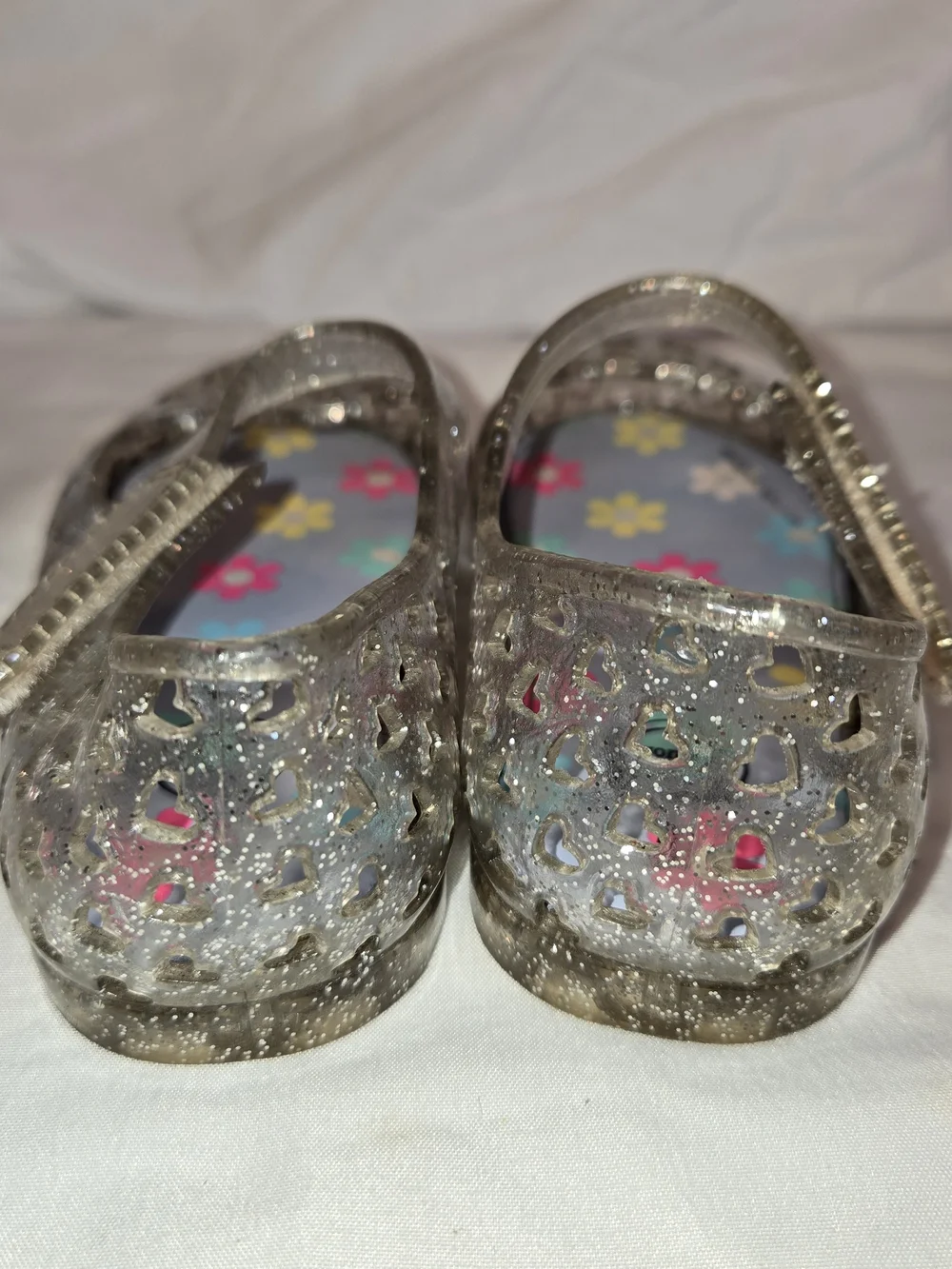 Wonder Nation Silver Glitter Jelly Mary Jane Sandals with Floral Insole SZ 5